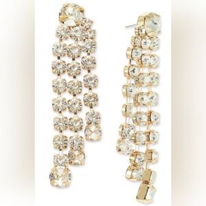 Gold Tone Crystal Layered Drop Earrings